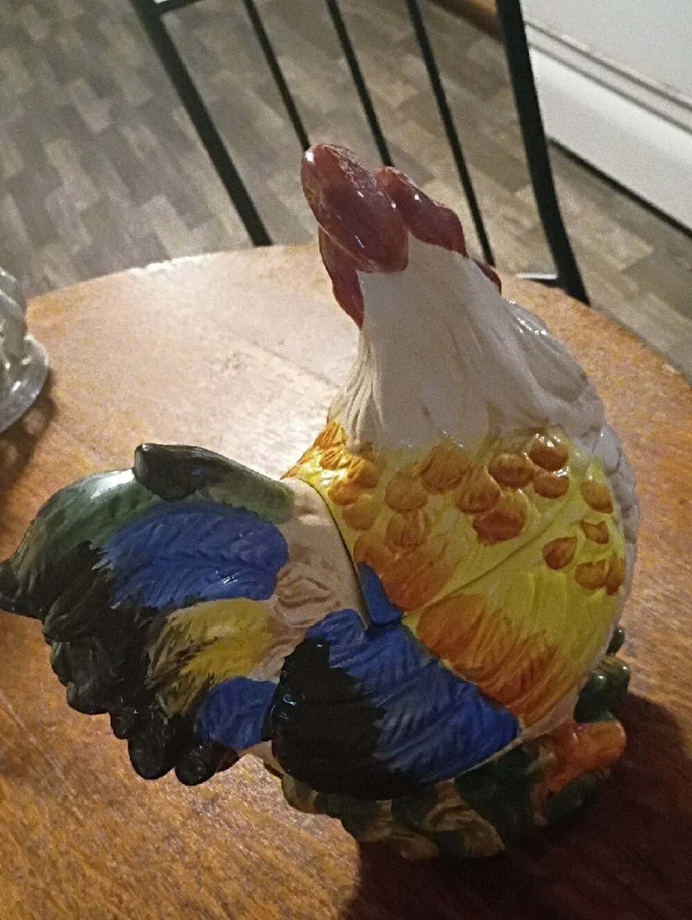 Colorful Ceramic Rooster Treat Jar - Yellow, Blue, Green